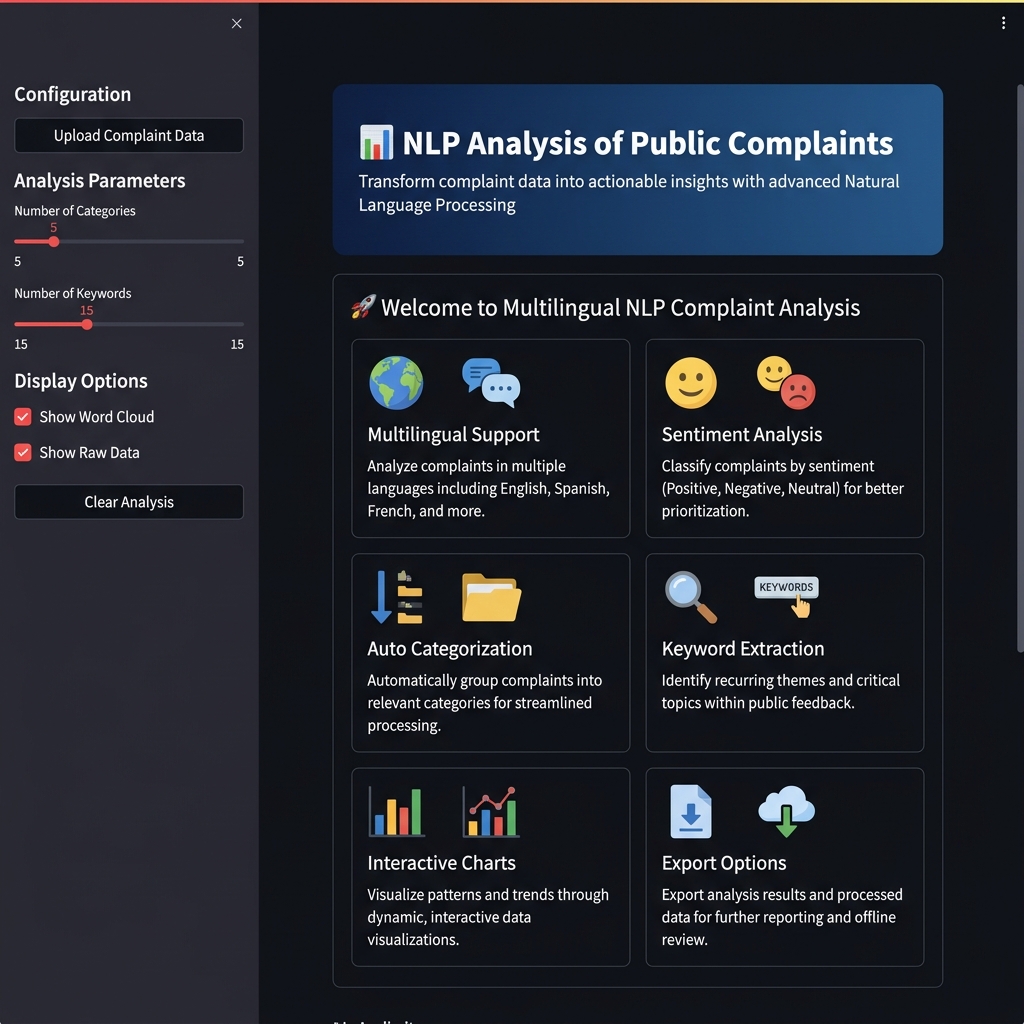 NLP Analysis of Public Complaints dashboard